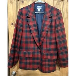 Pendleton Wool Plaid Blazer Jacket Red Tartan Vintage Preppy Academia Sz 12